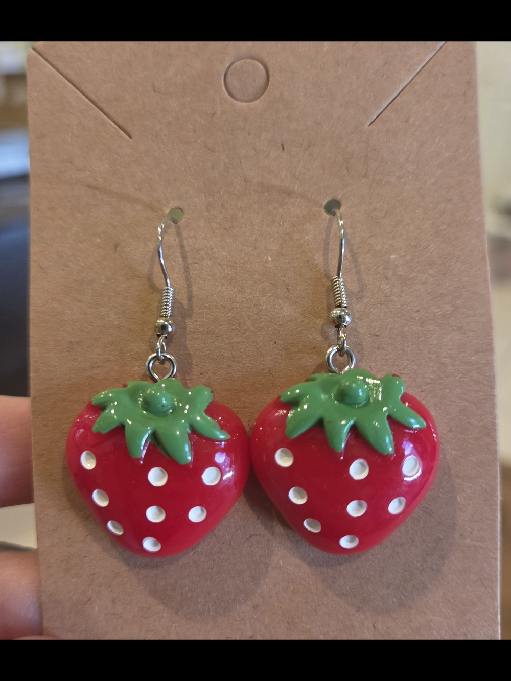 Cute Strawberry Dangle Earrings - Red & Green